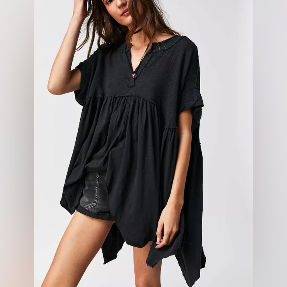 We The Free Sugar Rush Babydoll Tunic Top in BLACK